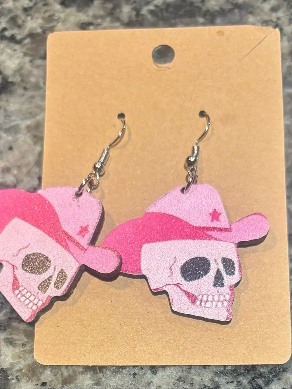 Cute Pink Cowboy Skull Earrings wood 🪵material!